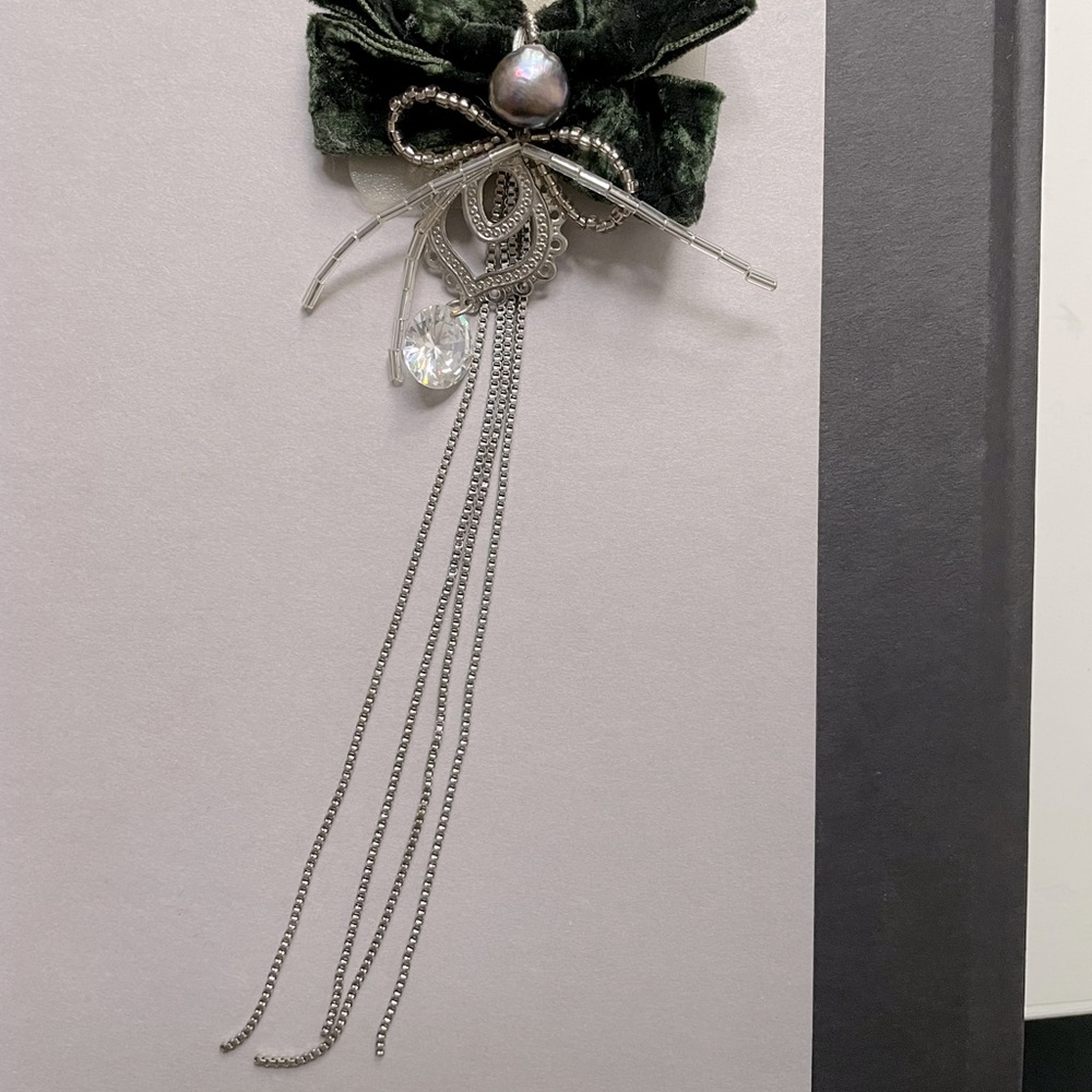 Dark Green Velvet Bow Brooch